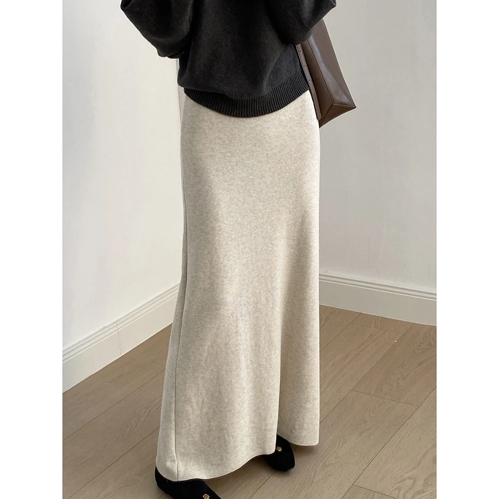 正品高腰软糯针织半身裙女 秋冬松紧腰垂感显瘦包臀裙长裙内搭