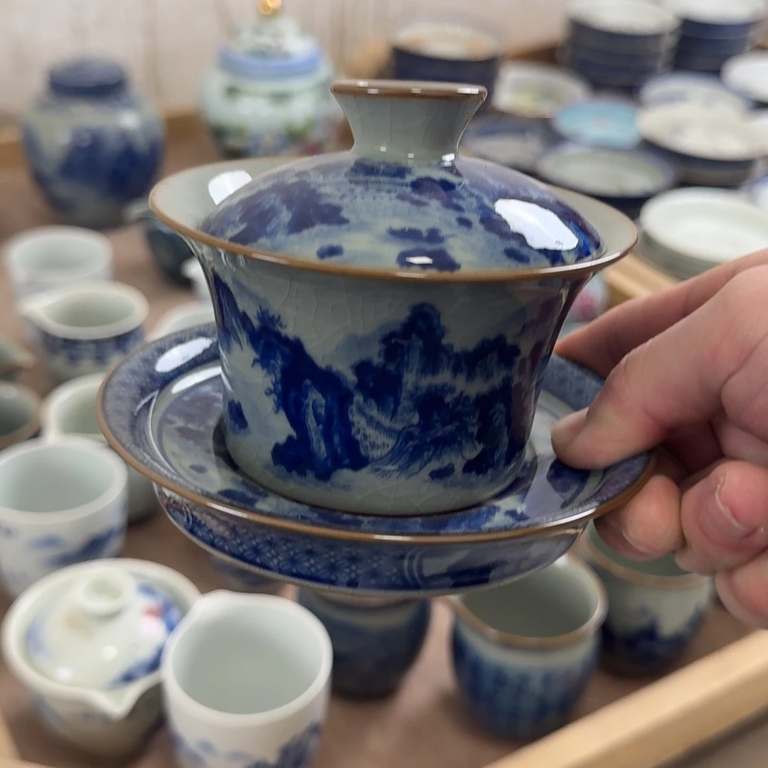 江山揽胜马蹄盖碗