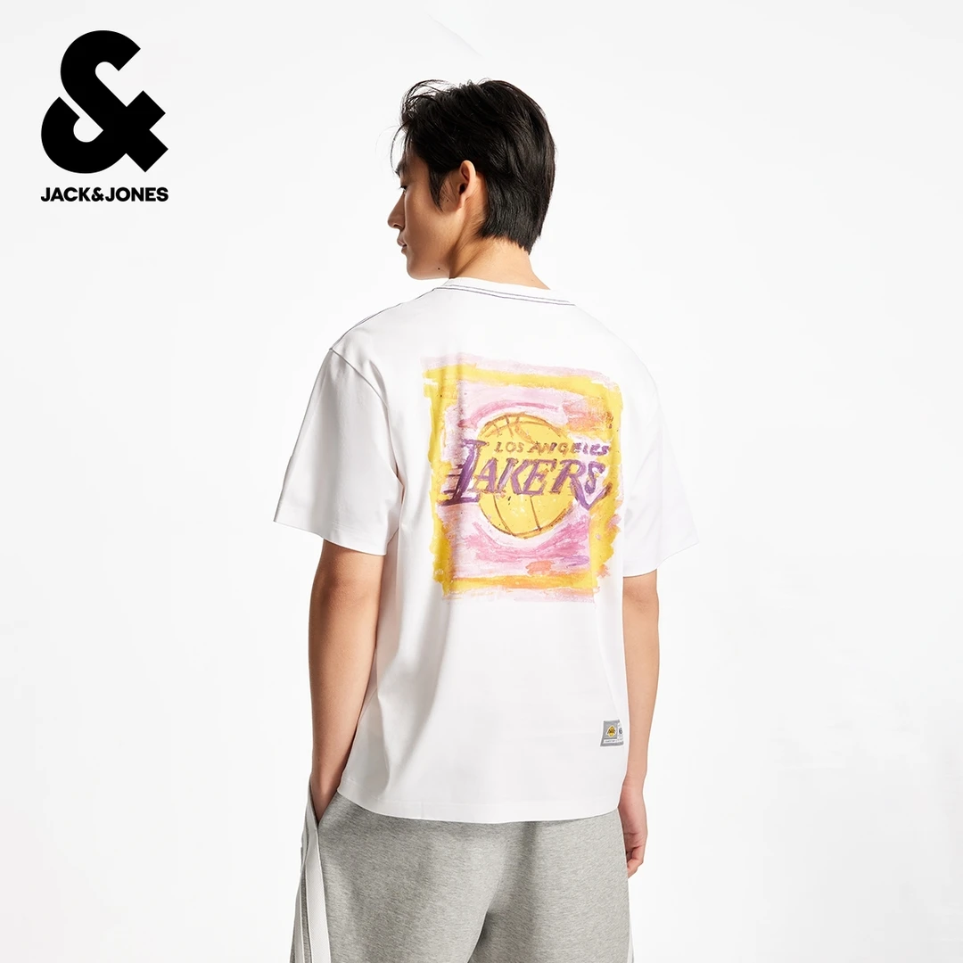 杰克琼斯NBA联名款男装秋季T恤新款纯棉印花字母贴布日常休闲短袖