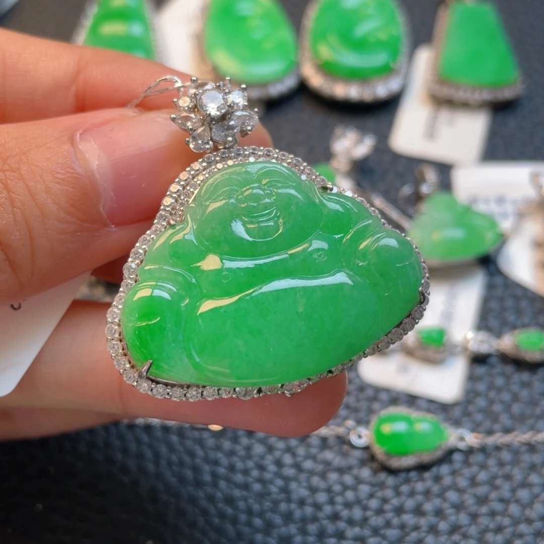 翡翠银S925镶嵌吊坠(不含链)