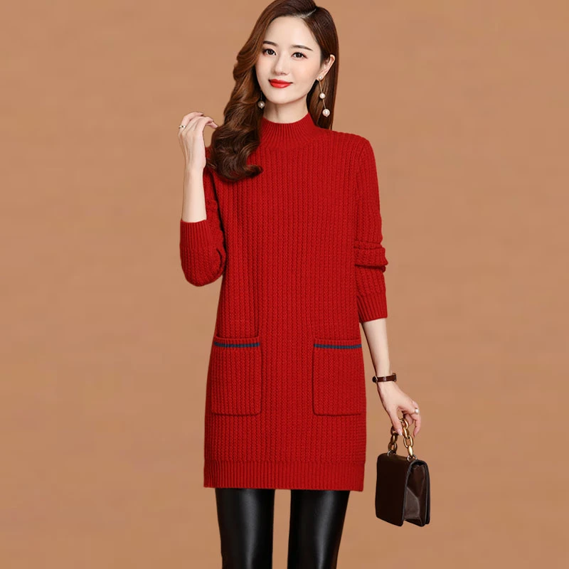 配大衣遮屁股毛衣裙半高领秋冬2025新款中长款洋气内搭针织连衣裙