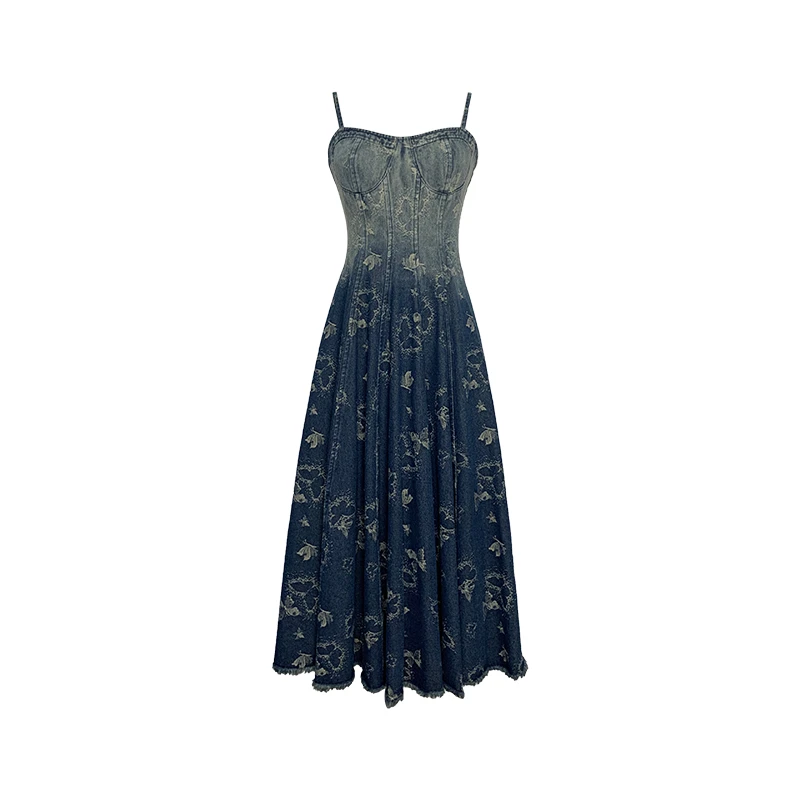 依漾自制-【蓝调格林】】新款显瘦收腰不挑人吊带连衣裙-3N151K