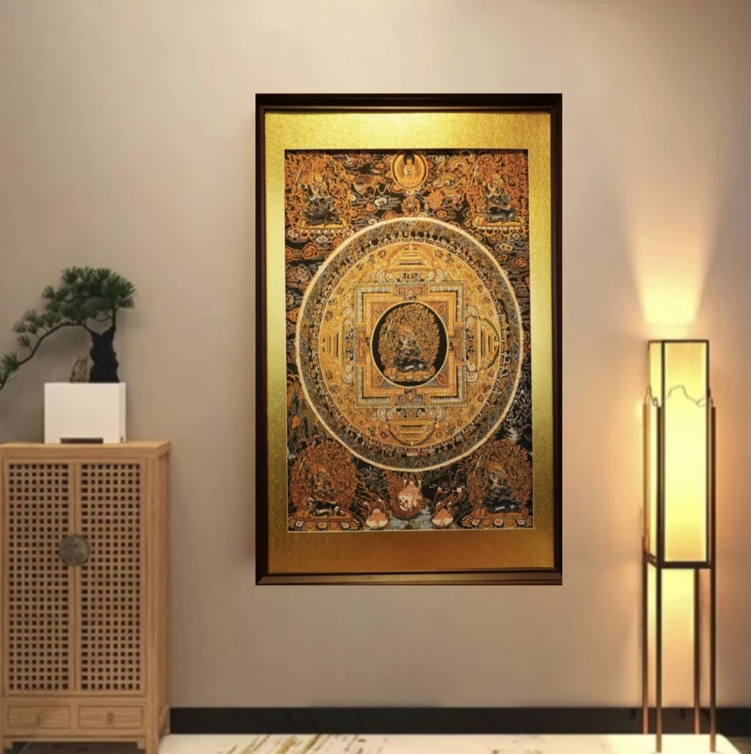 刺绣材质（大威德金刚坛城)挂画高档玄关客厅书房茶室办公室装饰画