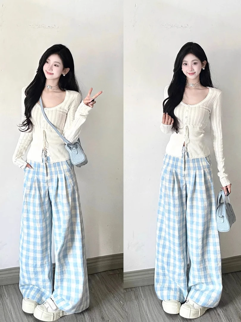 法式白色U领镂空花边系带蝴蝶结针织衫女减龄设计感收腰显瘦开衫