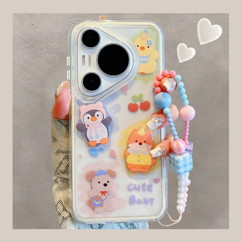 适用华为pura70pro+手机壳p60pro卡通狗狗樱桃立体企鹅mate70pro