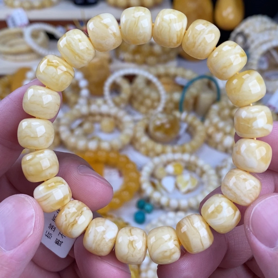 手链蜜蜡未镶嵌瓷白细纹实底虎皮11.4mm