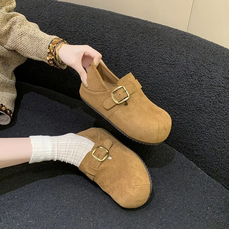 休闲风单鞋深口秋季厚底休闲女鞋套筒反绒