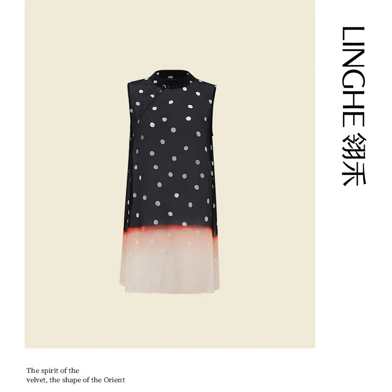 翎禾LINGHE-「波点星月」真丝无袖上衣时尚轻奢气质休闲经典优雅夏