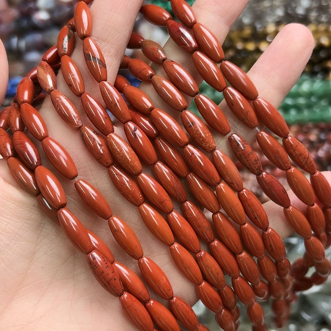 玛瑙/玉髓未镶嵌珠宝半成品6×16红石尖珠一条