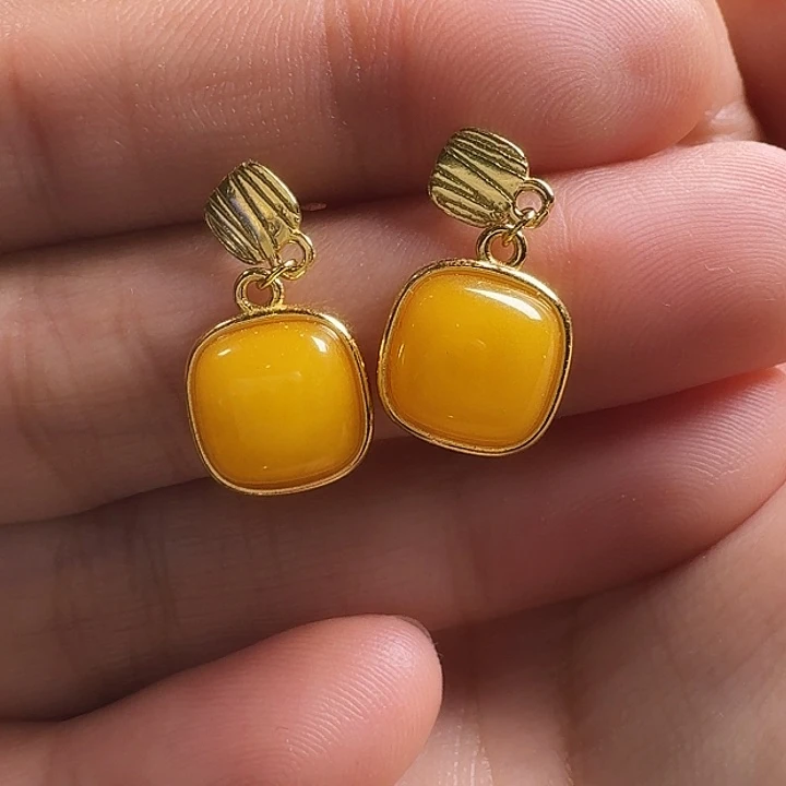 蜜蜡银S925镶嵌耳饰耳坠