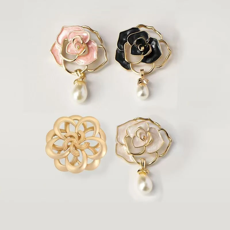 铁合金仿珍珠胸针 【小香家】拼色白色日韩浅金女原创设计胸针法式