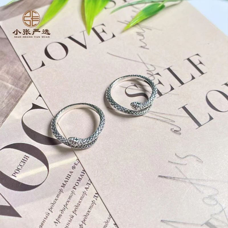 足银戒指 【小张严选】QH76839 足银做旧款开口蛇戒指 多样发其一