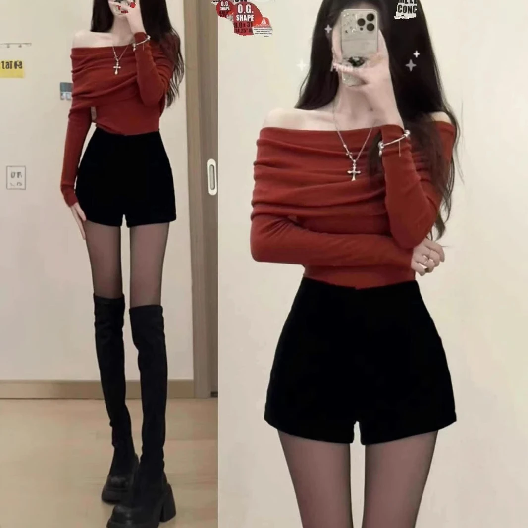 短裤女秋冬外穿紧身裤修身高腰显瘦气质网红时尚复古辣妹风套装