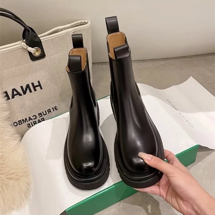 【隐形增高可选】真皮马丁靴子女款2025爆款加绒洋气厚底烟筒高短筒