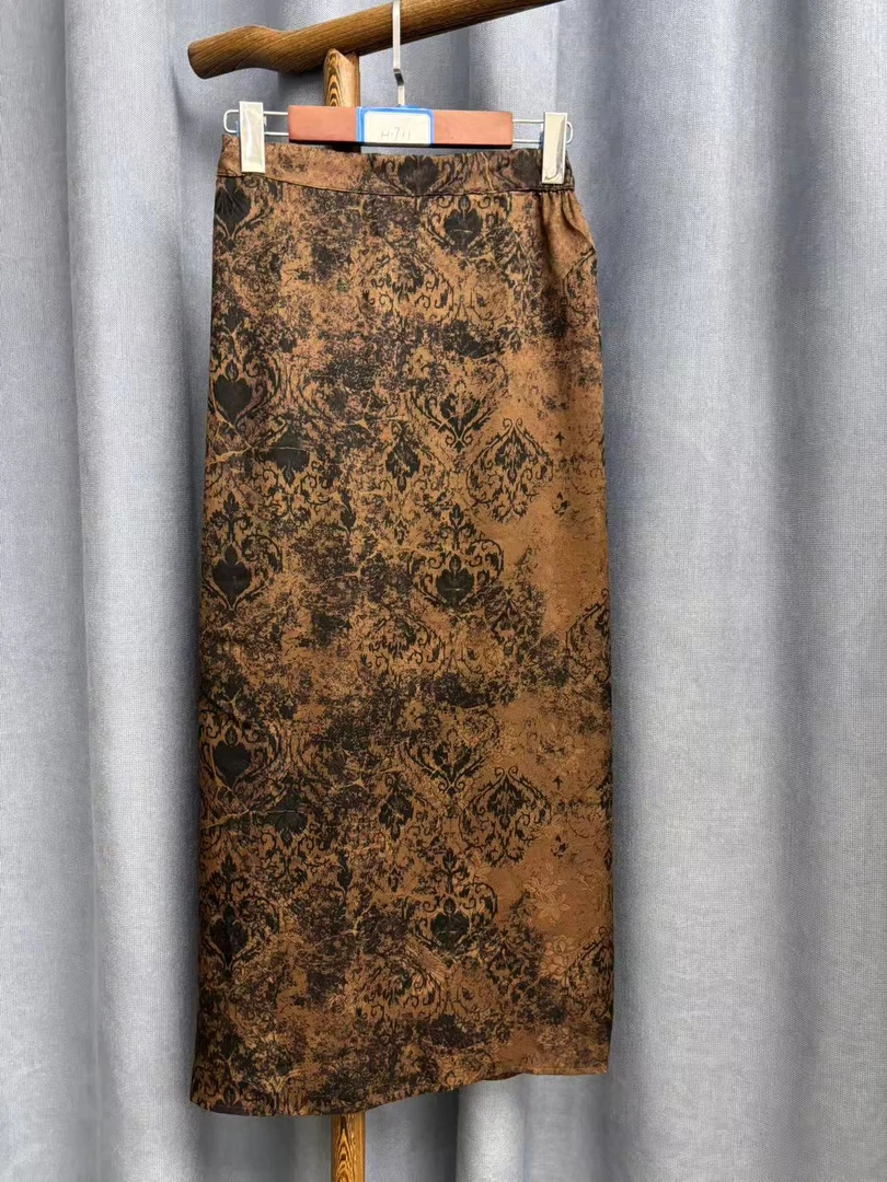 2024秋季新款复古休闲百搭桑蚕丝香云纱半身裙H1711