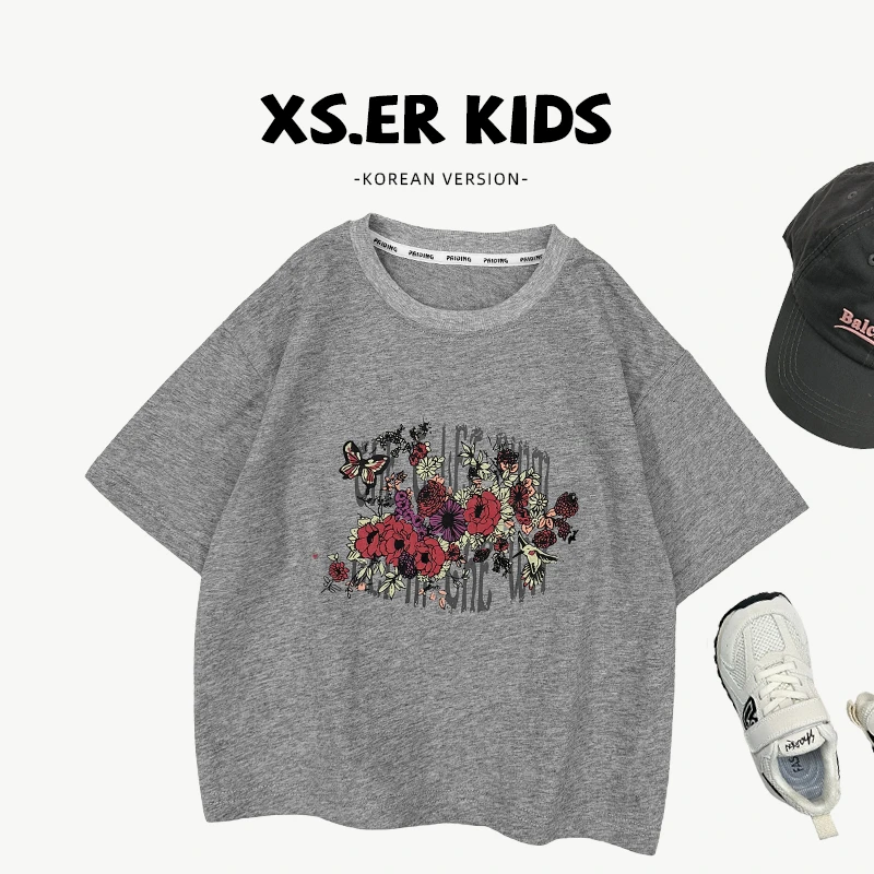 【小首尔】原版-现货-男童夏季韩版休闲百搭宽松印花短袖T恤HBB6654