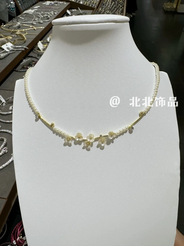 铜合金仿珍珠项链 【爆款】贝壳花瓣微笑奶油小米珠项链颈链锁骨链