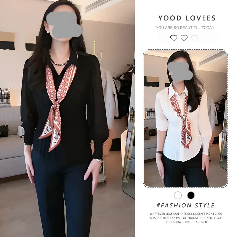 法式气质压褶长袖衬衫女2025春秋新款爆款高级感洋气收腰显瘦上衣