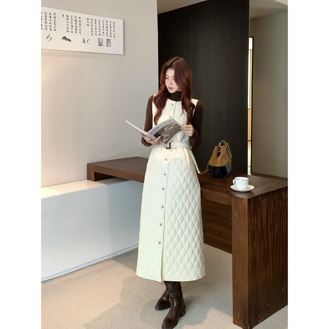 甜辣多多【菱格山茶】萎格棉服2025年冬显瘦保暖棉衣裙背带裙