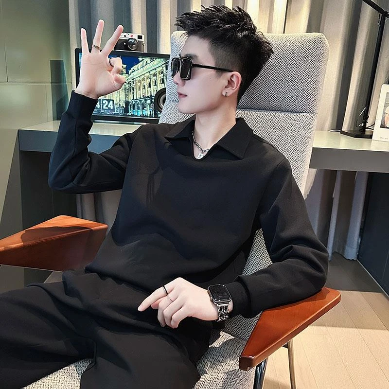 NYIG帅男士厚T恤春秋季2025新款今年流行爆款男装上衣V领长袖T恤