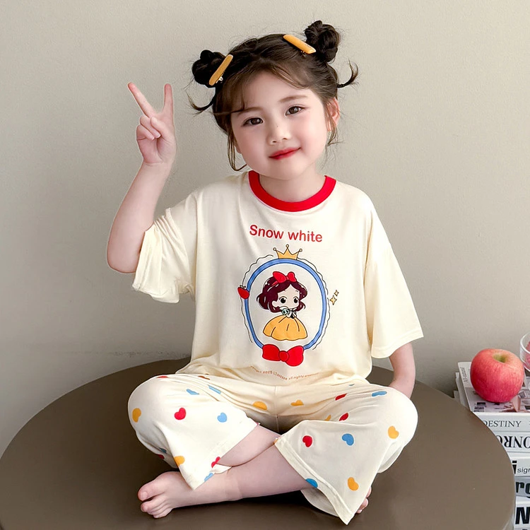 儿童睡衣夏季莫代尔薄款女童短袖家居服夏天小女孩宝宝空调服套装