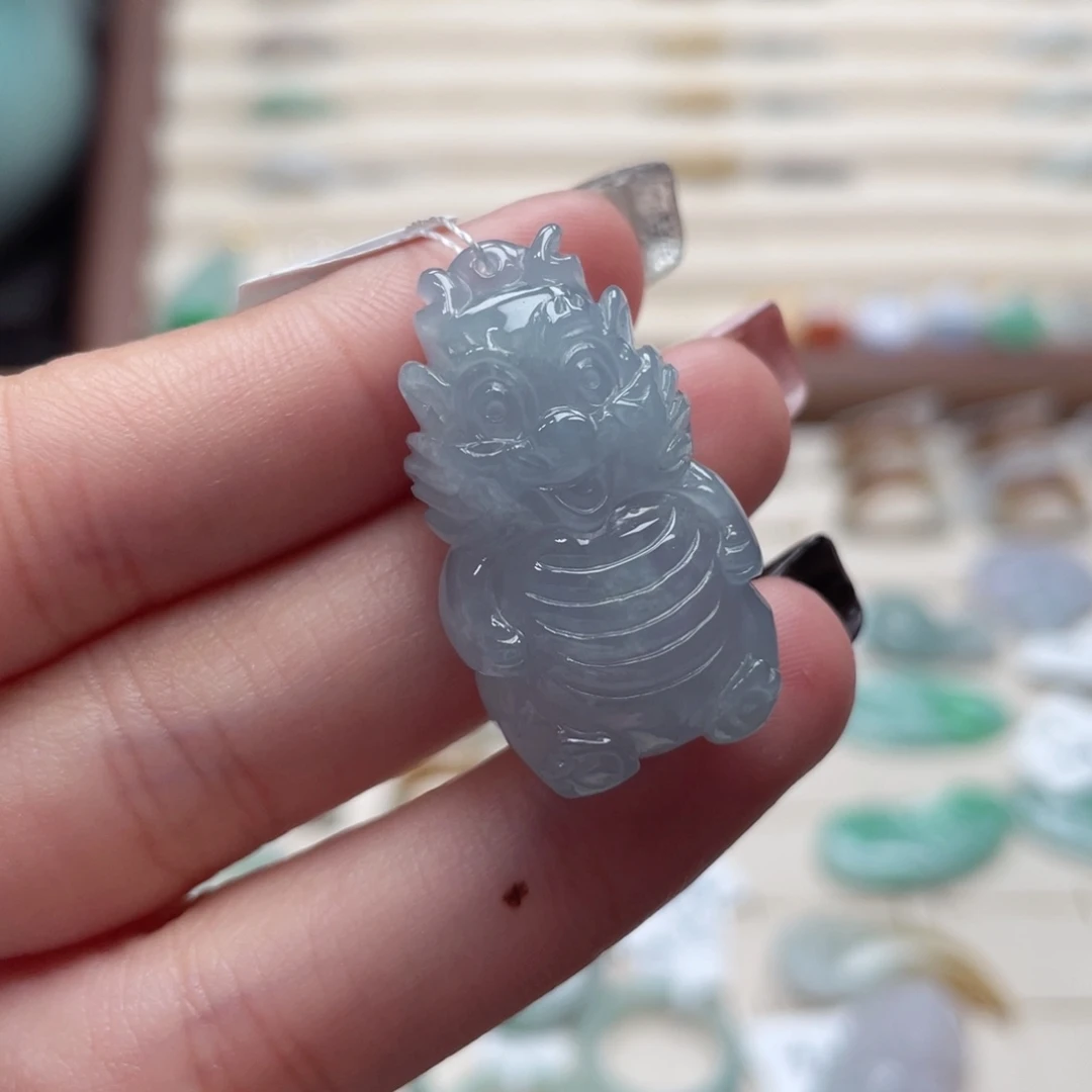 翡翠未镶嵌吊坠(不含链)a29冰蓝底小胖龙