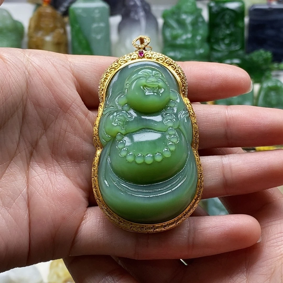 和田玉（碧玉）颈饰18K金镶嵌