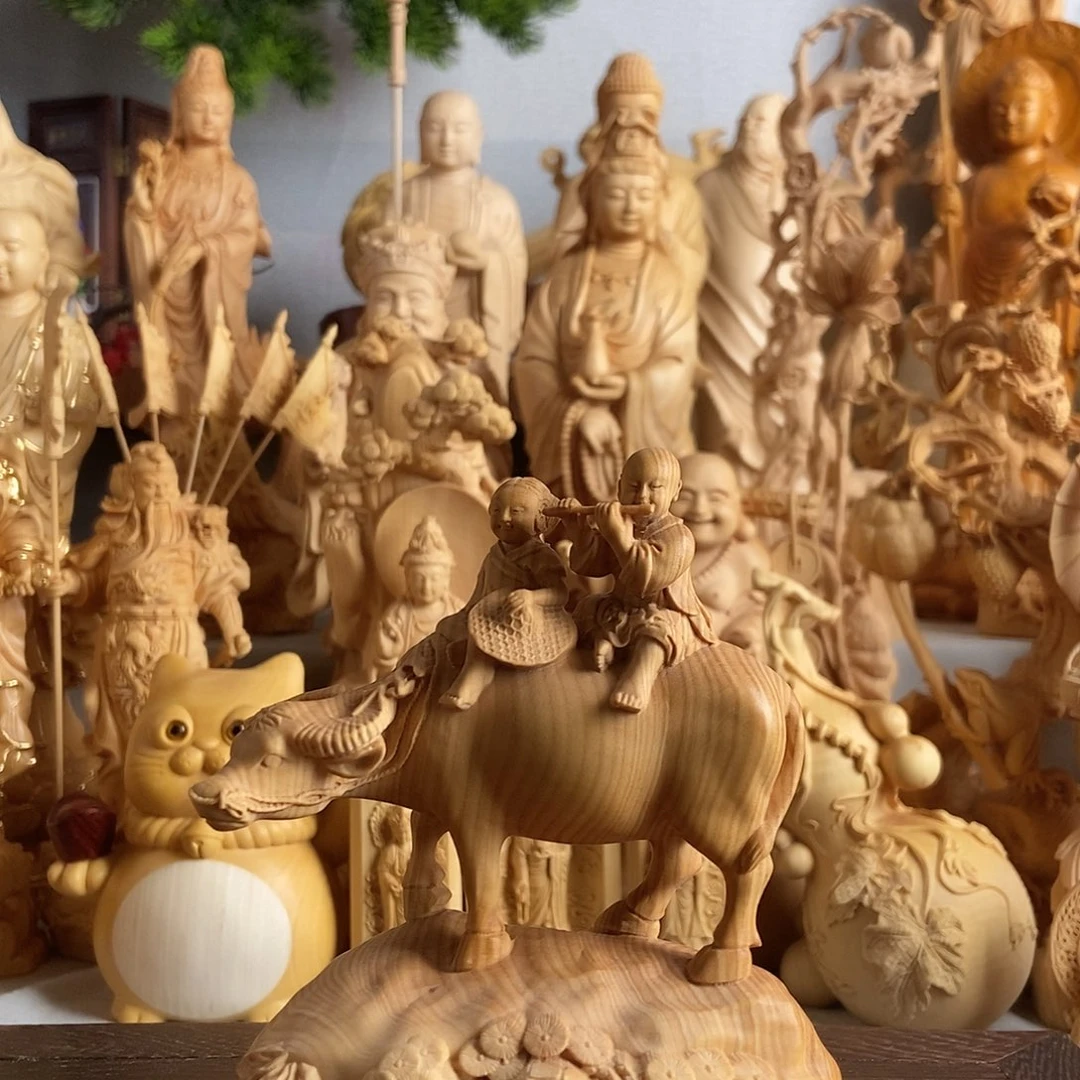 拼***搏黄杨木小叶黄杨木雕牧童