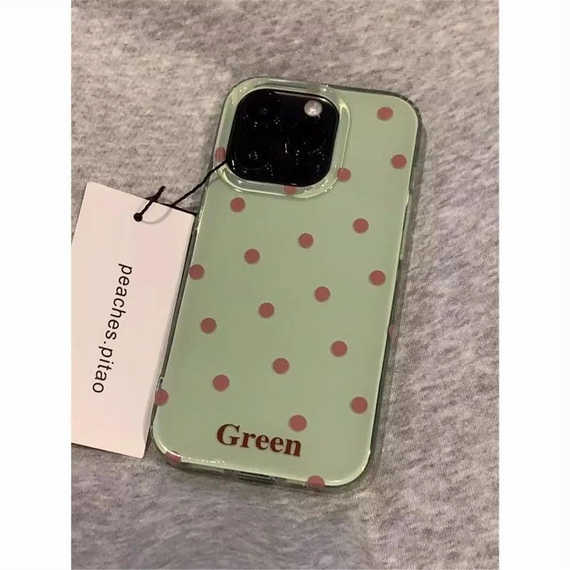 薄荷绿波点IMD适用iPhone16手机壳华为荣耀vivo创意oppo硬壳一加