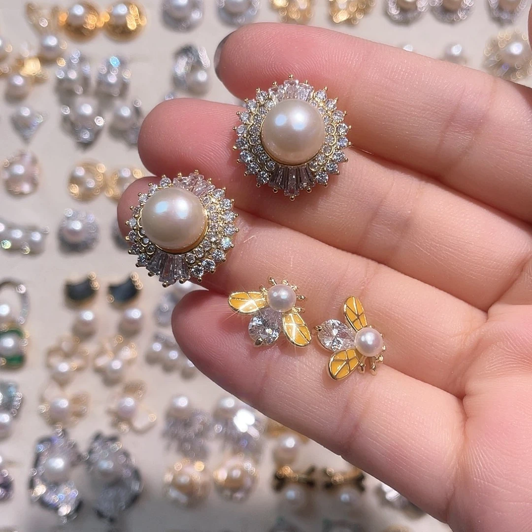 合金淡水珍珠耳饰