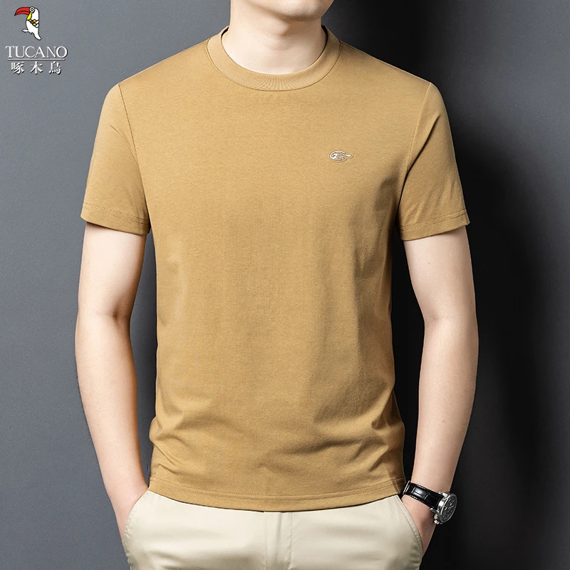 啄木鸟2025年春夏季新品时尚百搭潮流男士休闲百搭亲肤T恤上衣