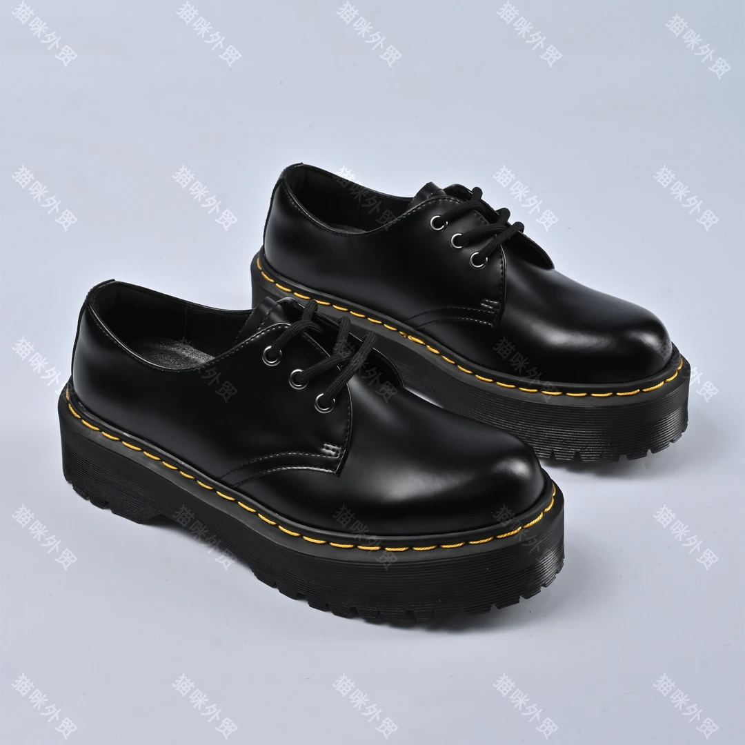 【1461QUAD】 杨幂款 黑色小皮鞋低帮高帮鞋学院风女鞋时尚厚底学生