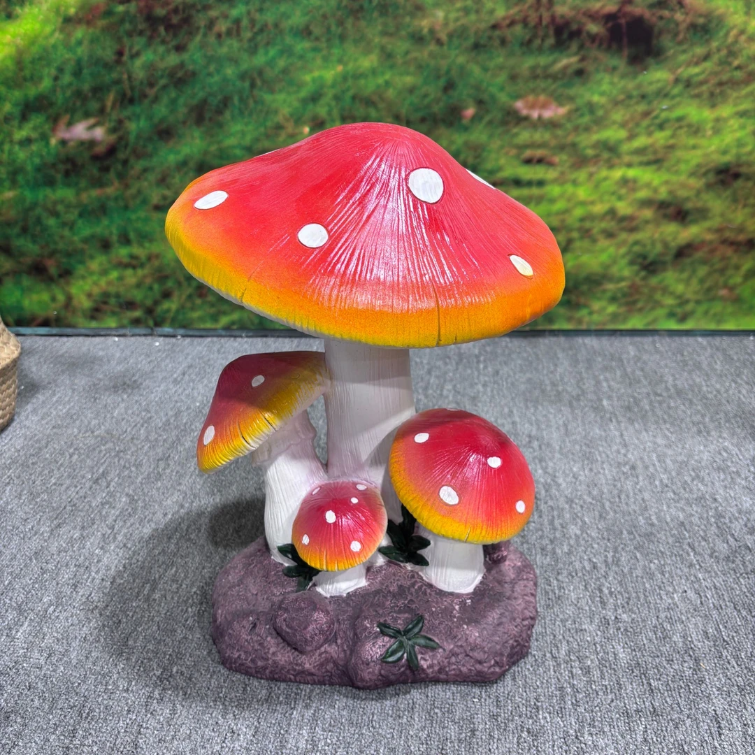大红艳白点蘑菇四朵落地摆件装饰品创意摆设民宿花园公园庭院摆件