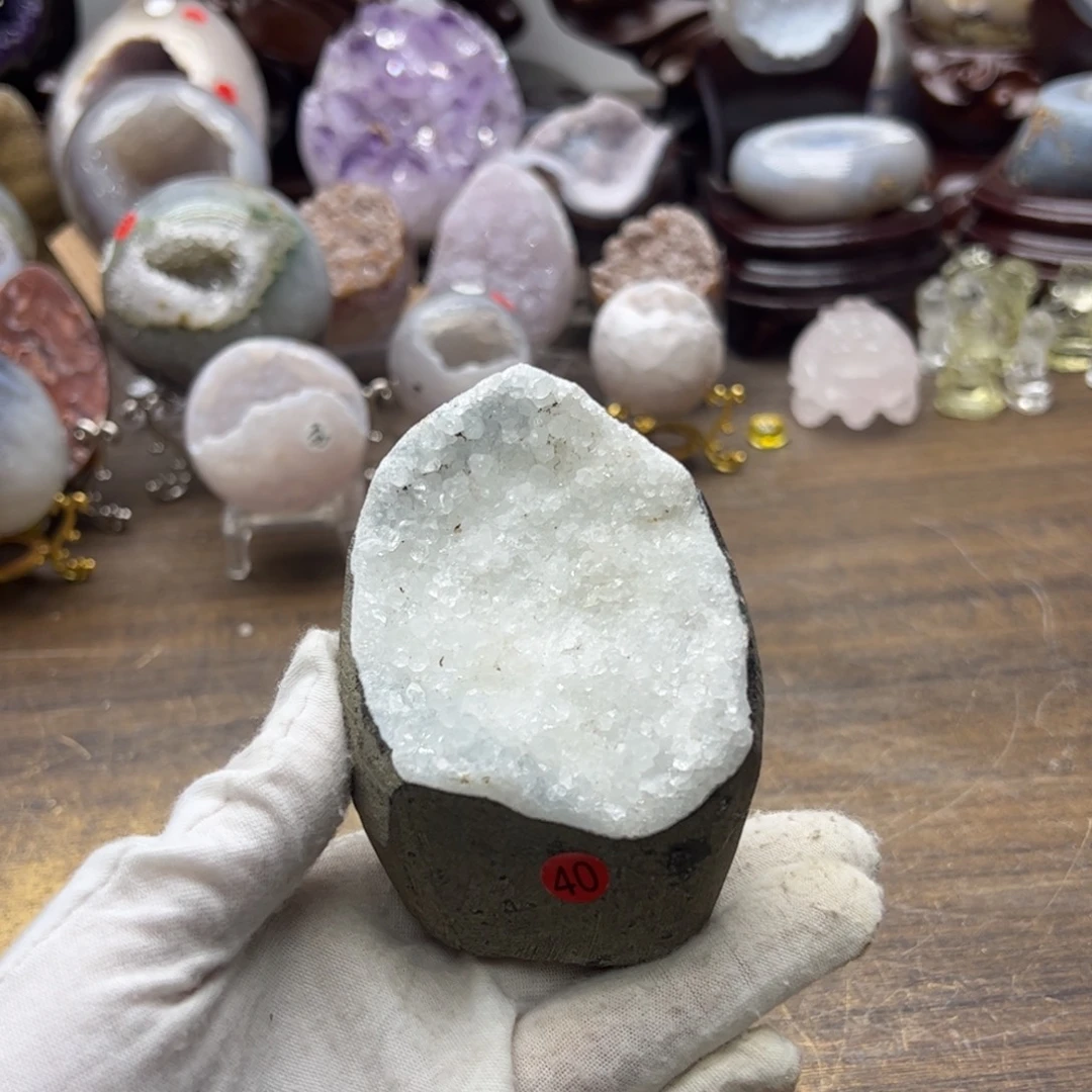 未镶嵌水晶珠宝半成品白水晶牙摆件