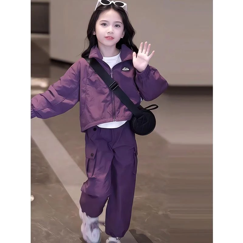 儿童春秋套装洋气运动女孩时髦冲锋衣女童秋款套装2025新款爆款