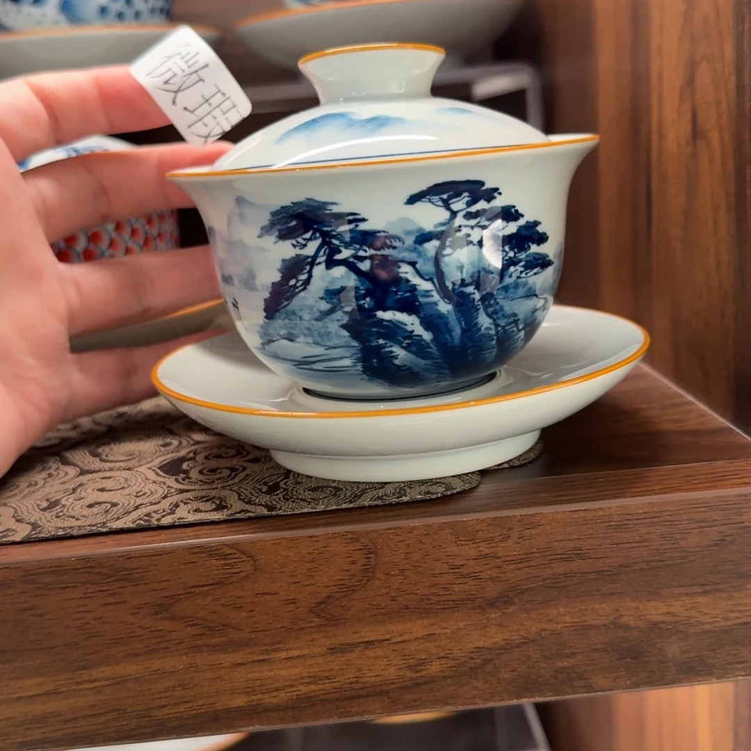 釉下手绘茶具微瑕