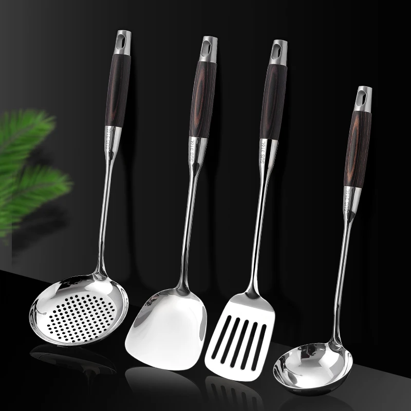 豪展316不锈钢锅铲炒菜铲子厨具家用炒菜勺长柄汤勺漏勺加厚煎铲