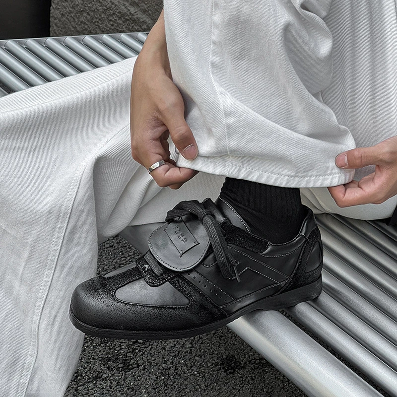 黑色通勤翻盖穿搭休闲潮款软底英伦风时尚复古男士德比鞋德训鞋子