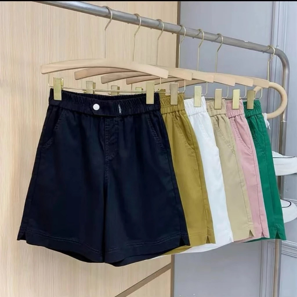 夏季薄款斜纹水洗棉五分裤女宽松大码A字百搭显瘦休闲短裤-一粒扣