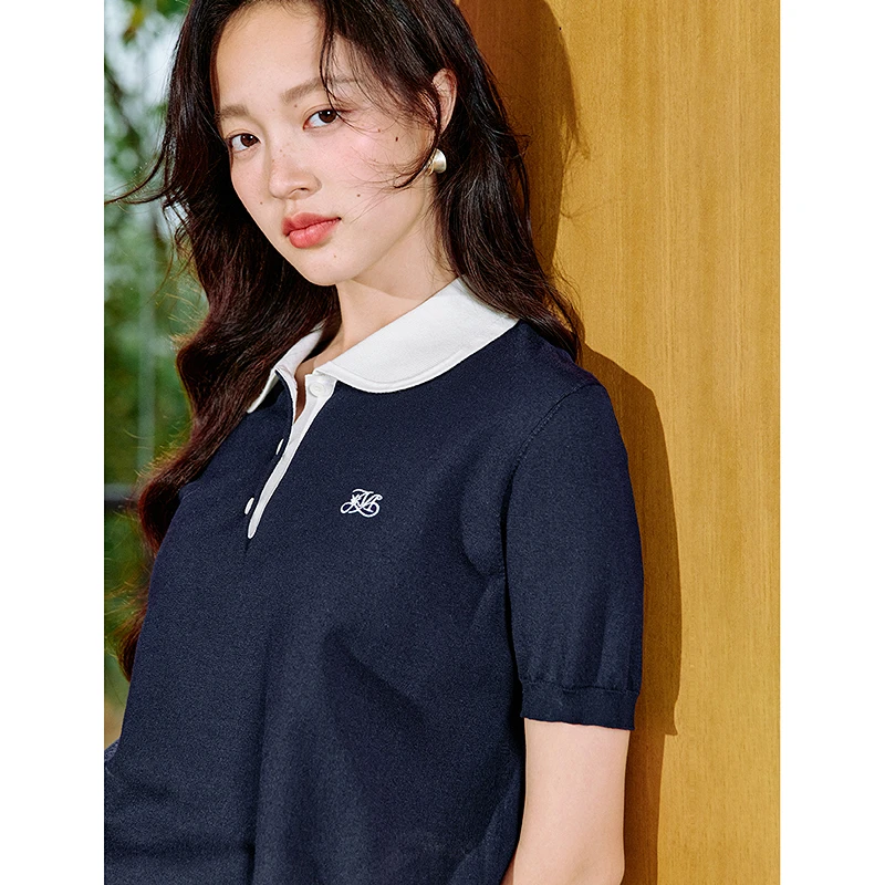 【茵曼服装】茵曼莱赛尔娃娃领刺绣针织衫通勤上衣W18528438