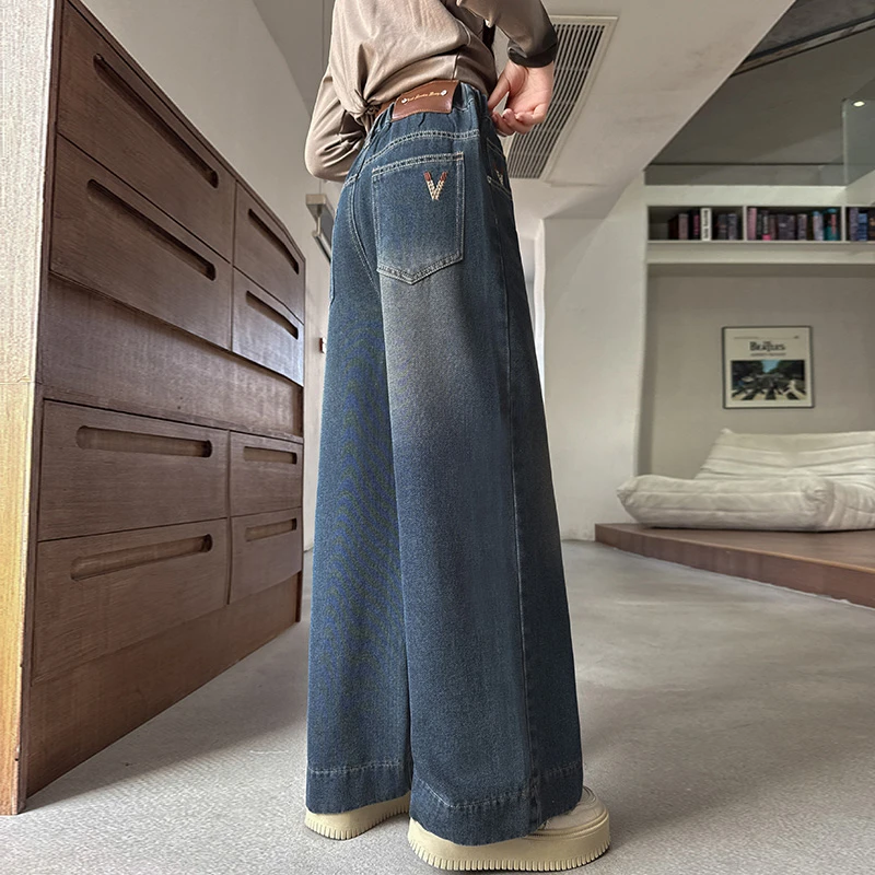 儿童秋装2025年新款大女童装薄款裤子春秋款水洗牛仔裤秋季直筒裤