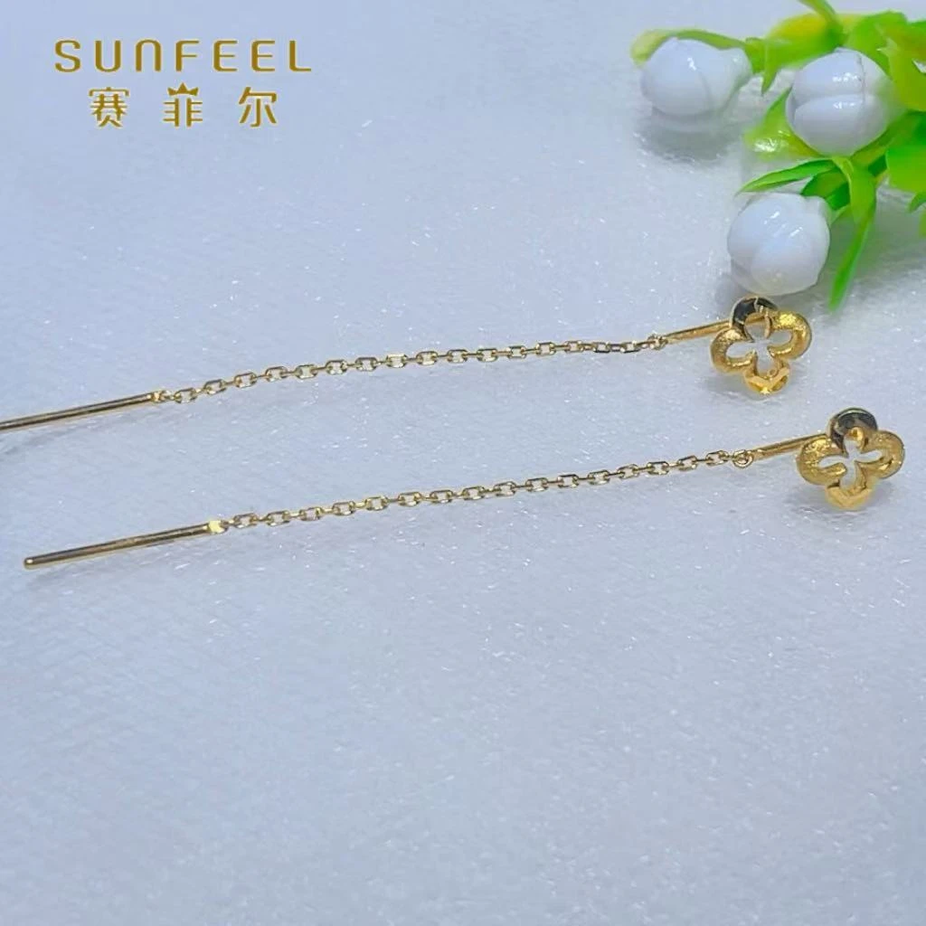 SUNFEEL/赛菲尔黄金足金镂空四叶草耳线黄金耳饰节日礼物5G精工