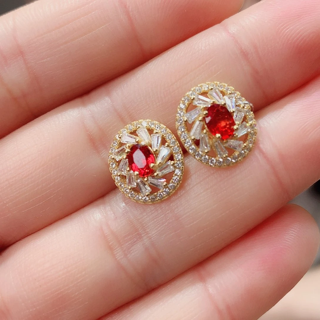 彩色蓝宝石耳饰银S925镶嵌