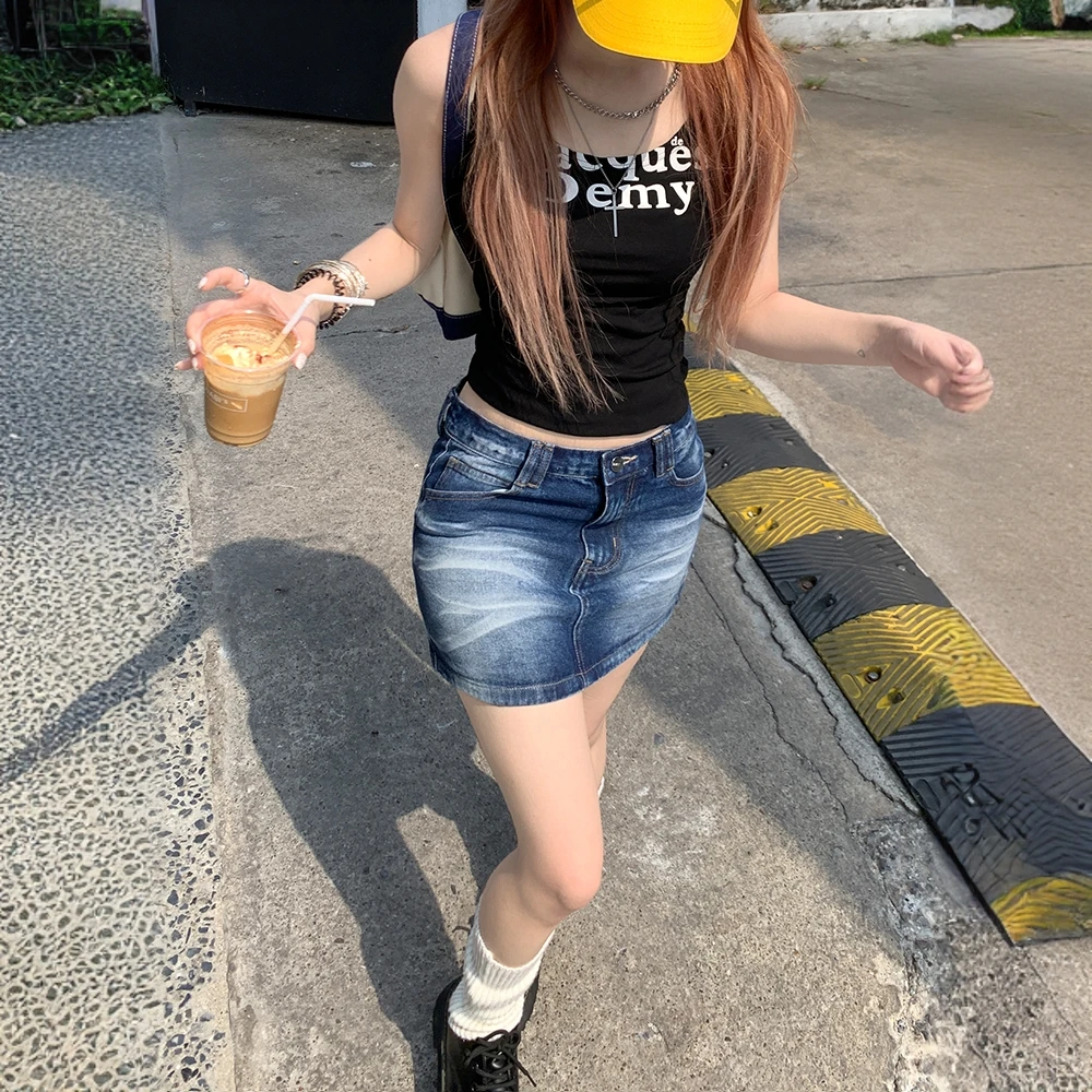 复古牛仔短裙女2025新款春显瘦百搭显瘦辣妹包臀半身裙美式a字裙