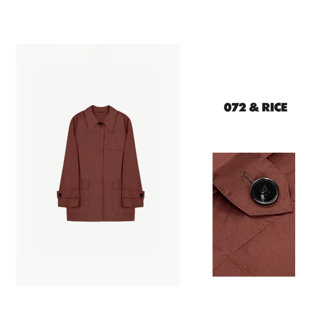 072 & RICE【木兰红】100棉 休闲翻领腰带长袖风衣外套 MU151 618FF