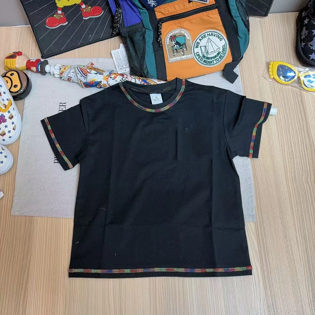 7442【七彩线条】时尚休闲百搭夏季儿童短袖