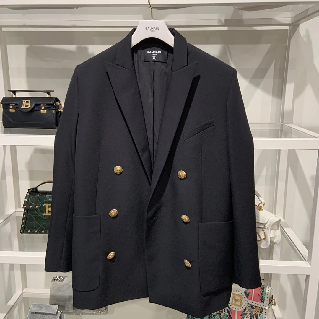 全新未使用 BALMAIN/巴尔曼 女士外套西服双排扣经典黑金休闲