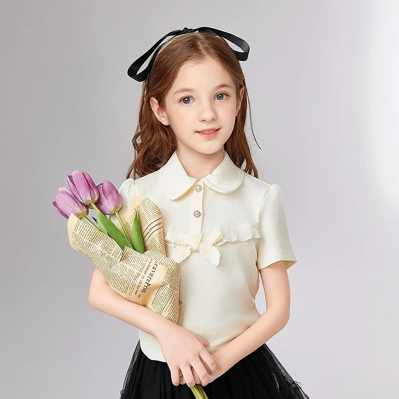 【笛莎】女童夏季短袖薄款休闲中大童夏装T恤儿童POLO衫932520409