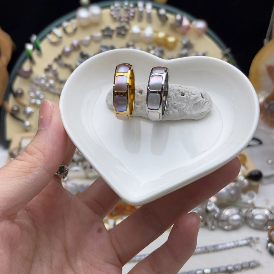 银S925镶嵌淡水珍珠画框切珠戒指