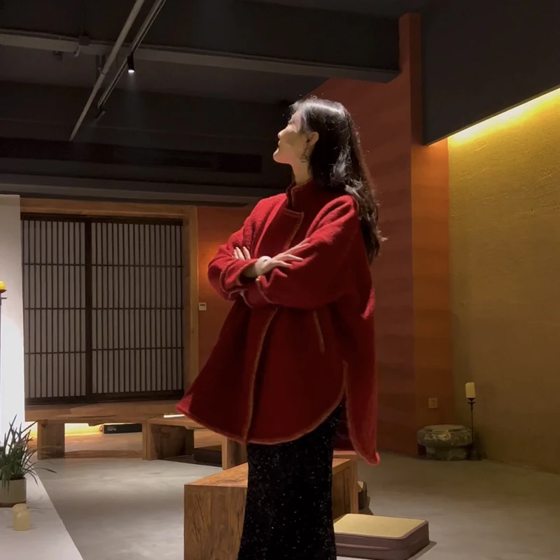 新中式小香风外套秋冬厚外套黑色复古长袖显瘦上衣女